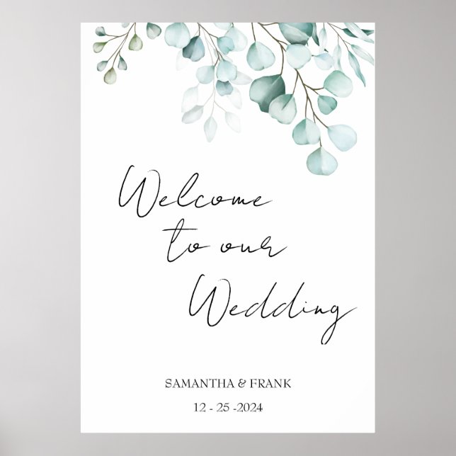 Affiche Eucalyptus Bienvenue à notre mariage (Devant)