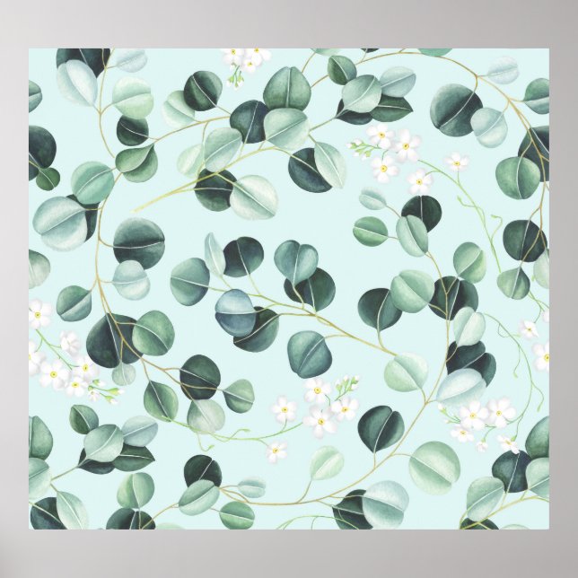 Affiche Eucalyptus Bliss : Motif d'aquarelle turquoise. (Devant)