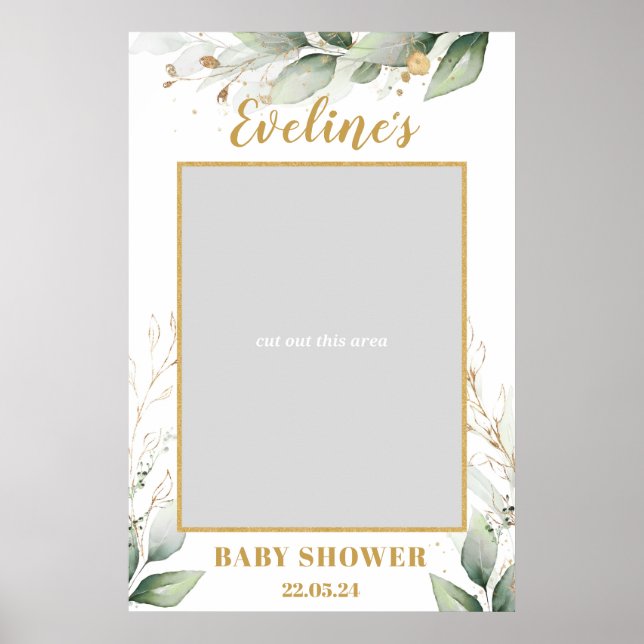 Affiche Eucalyptus boho vert baby shower photo (Devant)