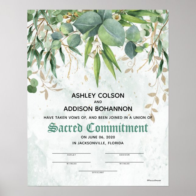 Affiche Eucalyptus Botannical ♥ Certificat Mariage (Devant)