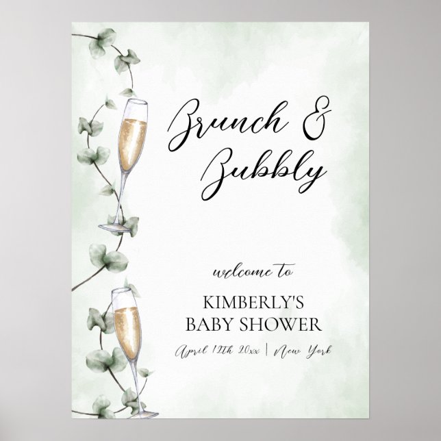 Affiche Eucalyptus Brunch Baby shower Champagne Bienvenue (Devant)