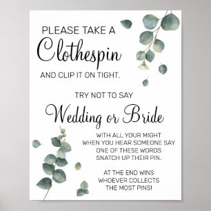 Affiche Eucalyptus Clothespin signe de la douche nuptiale