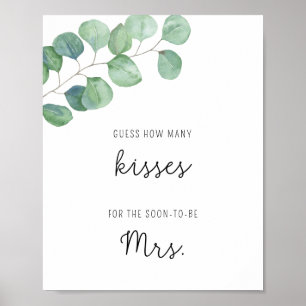Affiche Eucalyptus - Combien de baisers jeu de baby shower