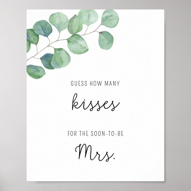 Affiche Eucalyptus - Combien de baisers jeu de baby shower (Devant)