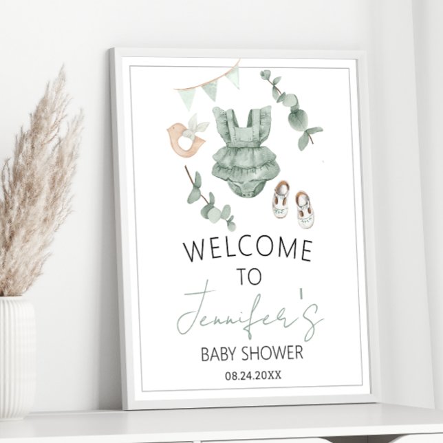 Affiche Eucalyptus élégant fille baby shower Bienvenue (Créateur téléchargé)
