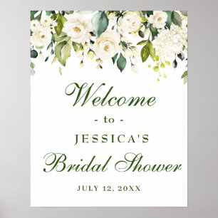 Affiche Eucalyptus élégant Roses blanches Baby Shower