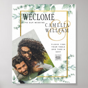 Affiche Eucalyptus Feuille MARIAGE vert OR QR CODE
