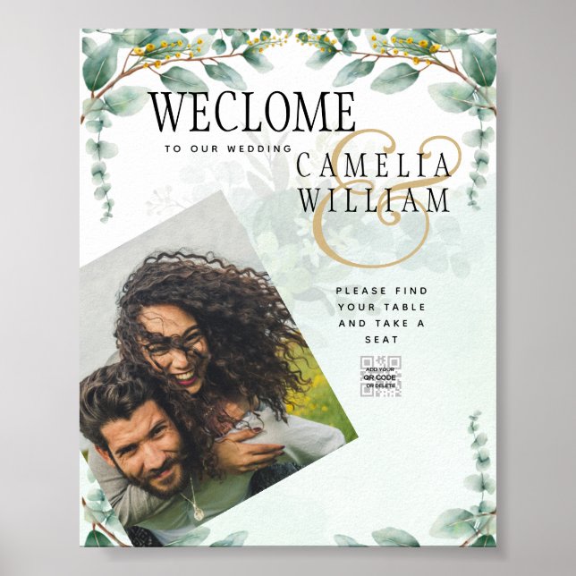 Affiche Eucalyptus Feuille OR MARIAGE QR CODE BUDGET (Devant)