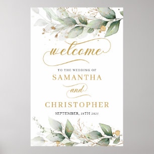 Affiche Eucalyptus feuille or mariage signe de bienvenue