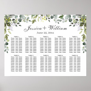 Affiche Eucalyptus Floral 10 Tables Mariage CHART DE SIÈGE