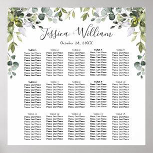 Affiche Eucalyptus Floral 15 Tables Mariage CHART DE SIÈGE