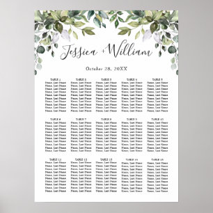 Affiche Eucalyptus Floral 15 Tables Mariage CHART DE SIÈGE