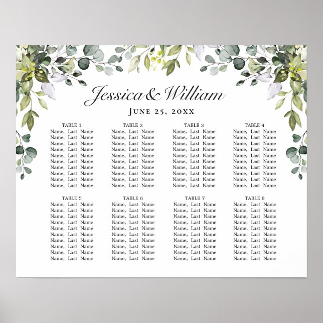 Affiche Eucalyptus Floral 8 Tables Mariage SÉJOUR GRAPHIQU (Devant)