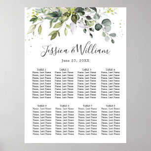 Affiche Eucalyptus Floral 8 Tables Wedding SEATING CHART