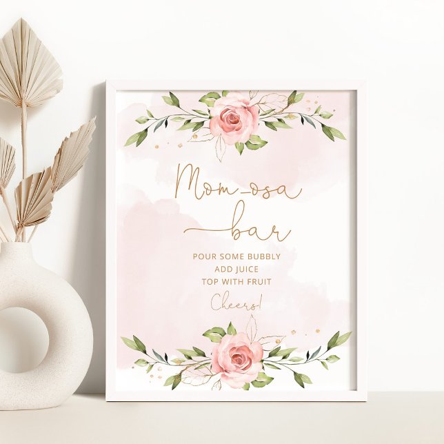 Affiche Eucalyptus floral rose pâle bar Mom-osa (Créateur téléchargé)