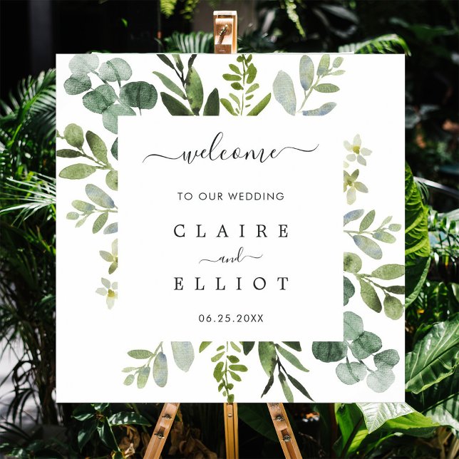 Affiche Eucalyptus Foliage Carré Cadre Mariage Bienvenue (Créateur téléchargé)