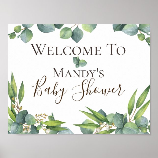 Affiche Eucalyptus Foliage Personalized Baby Shower Sign (Devant)