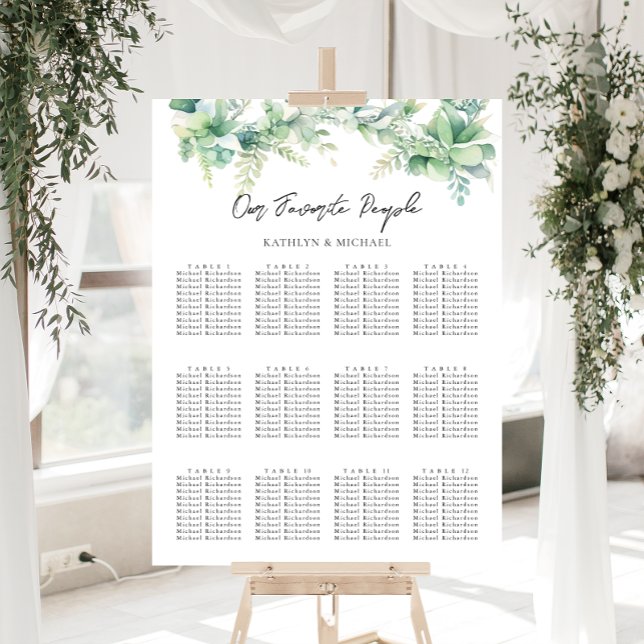 Affiche Eucalyptus Garden Wedding 12 Table Seating Charts (Créateur téléchargé)