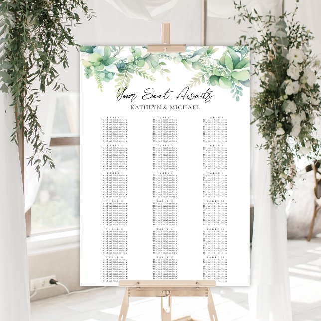 Affiche Eucalyptus Garden Wedding 18 Table Seating Charts (Créateur téléchargé)
