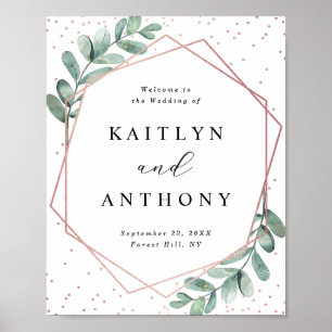 Affiche Eucalyptus Géométrique Mariage Feuille d'Or Rose
