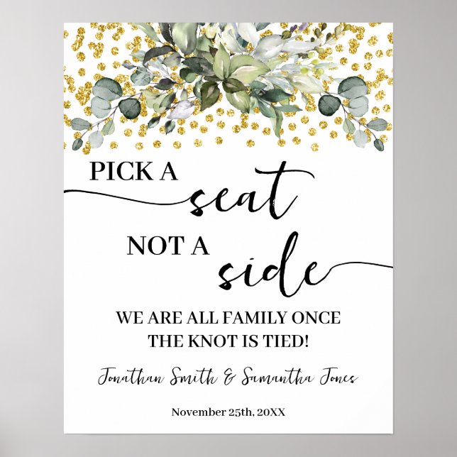 Affiche Eucalyptus Gold Choisissez un siège pas un Mariage (Devant)
