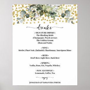 Affiche Eucalyptus Gold Mariage Boissons Menu Signer