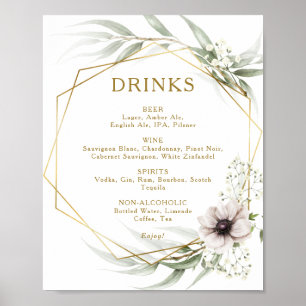 Affiche Eucalyptus Gold Mariage géométrique Boissons Menu