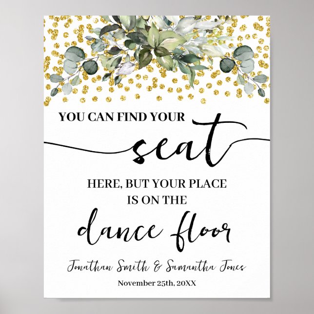 Affiche Eucalyptus Gold Trouvez Votre Siège Mariage Récept (Devant)