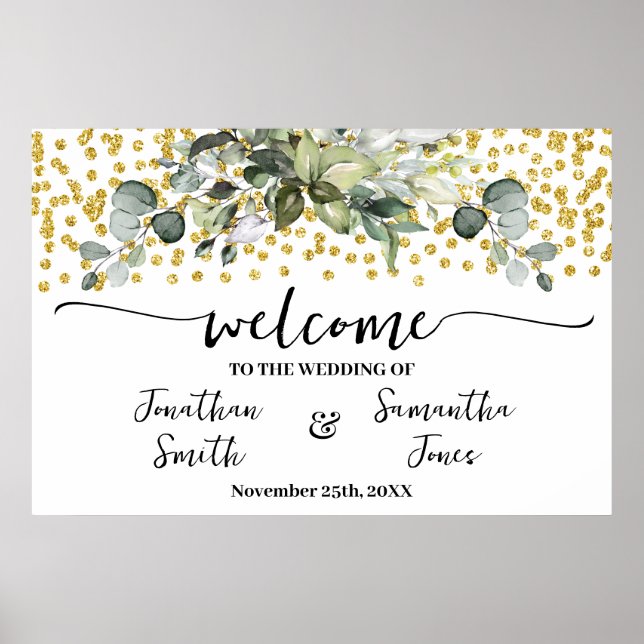 Affiche Eucalyptus Gold Welcome Mariage cérémonie réceptio (Devant)
