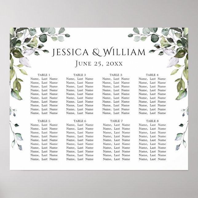 Affiche Eucalyptus Green 8 Tables Mariage SEATING GRAPHIQU (Devant)