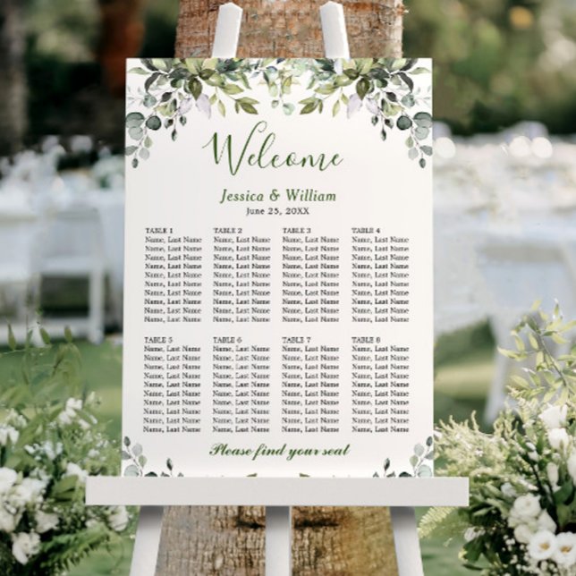 Affiche Eucalyptus Green 8 Tables Mariage SEATING GRAPHIQU (Créateur téléchargé)