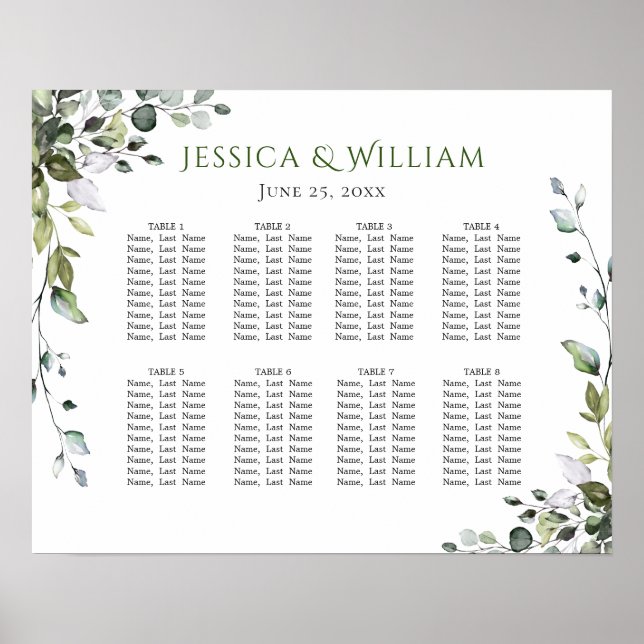 Affiche Eucalyptus Green 8 Tables Mariage SEATING GRAPHIQU (Devant)