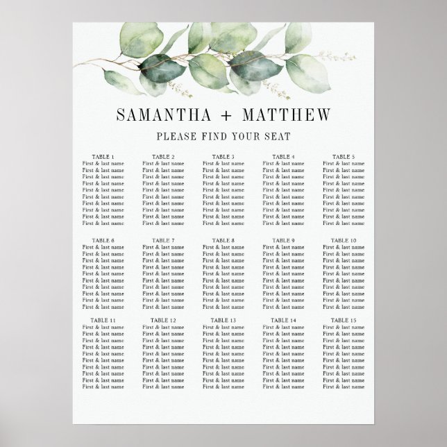 Affiche Eucalyptus Green Foliage Mariage Sièges (Devant)