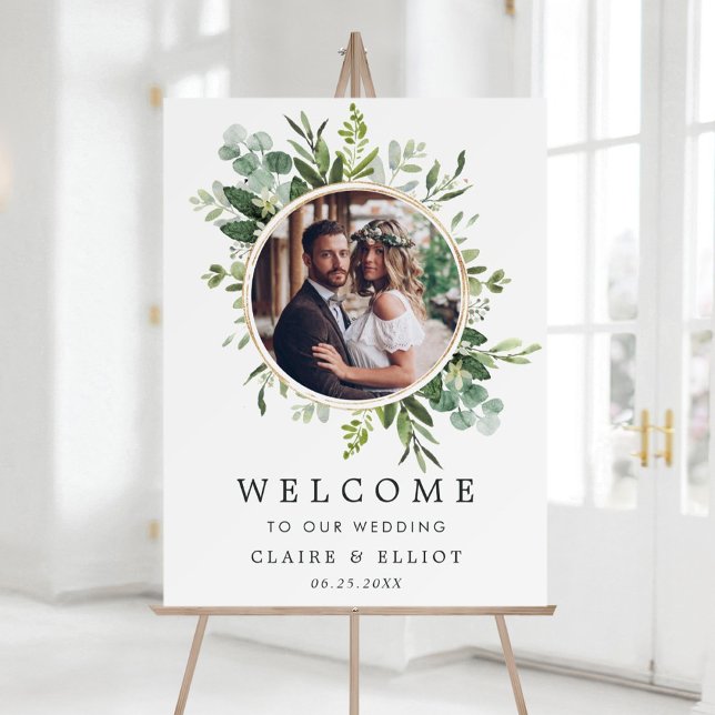 Affiche Eucalyptus Green Foliage Photo Mariage Bienvenue (Créateur téléchargé)