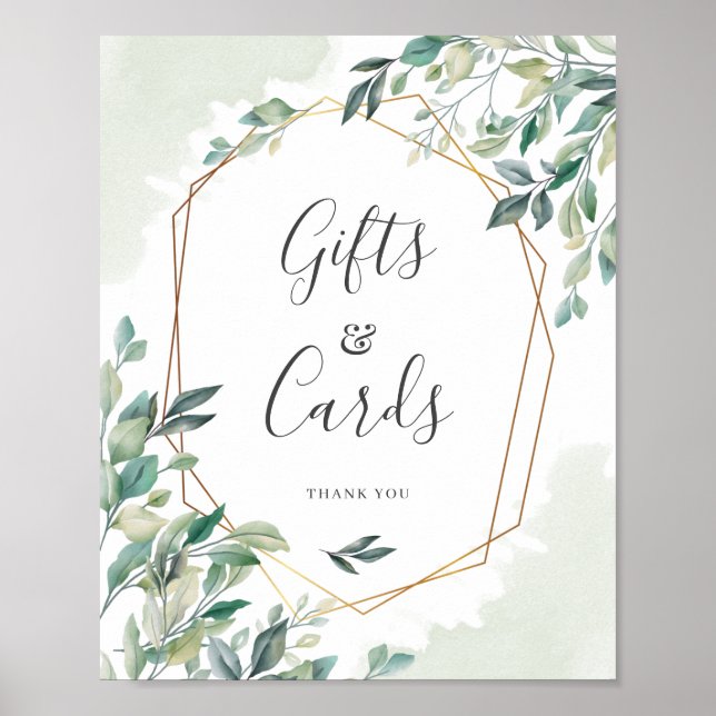 Affiche Eucalyptus Green Gold Cartes cadeaux géométriques (Devant)