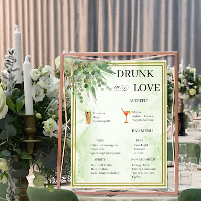Affiche Eucalyptus Green Gold Foliage Mariage Bar Menu (Créateur téléchargé)