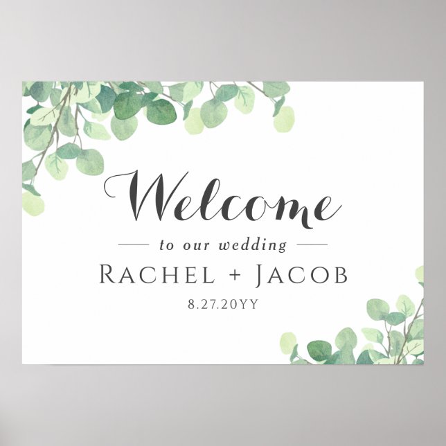 Affiche Eucalyptus Green Mariage Script simple Bienvenue (Devant)