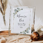 Affiche eucalyptus greenery bridal shower mimosa sign<br><div class="desc">A greenery design with beautiful watercolor eucalyptus green foliage. The text and colors on this sign poster can be edited. Note : easel not included.</div>
