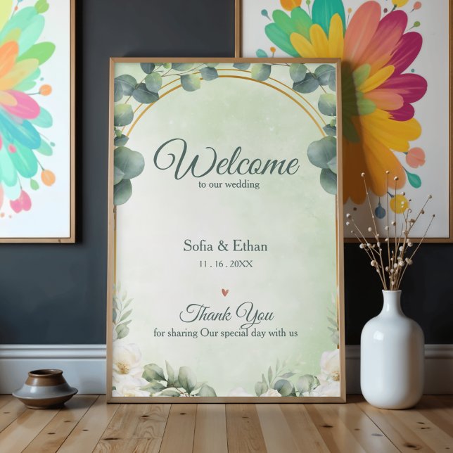 Affiche Eucalyptus Greenery Floral Welcome to Our Wedding (Eucalyptus Greenery Floral Welcome to Our Wedding Poster)