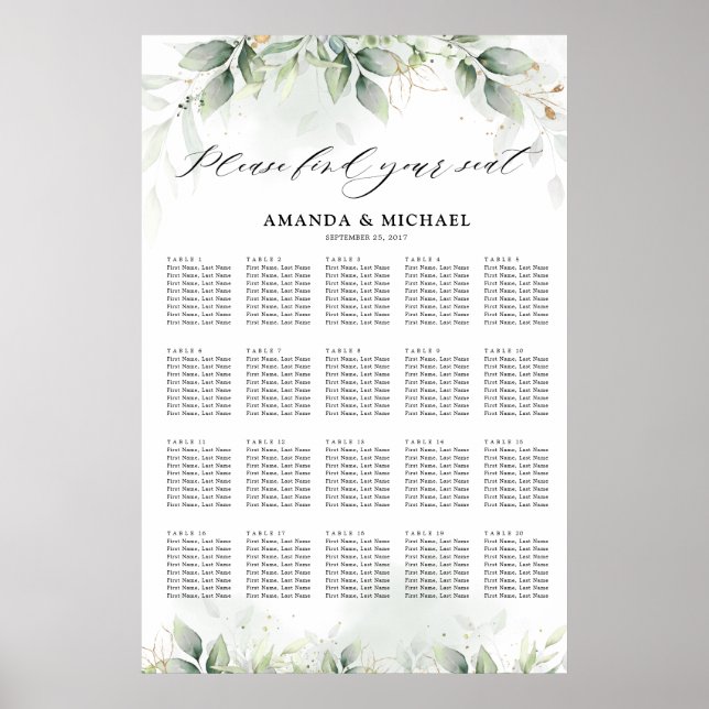 Affiche Eucalyptus Greenery Gum Botanical Seating chart (Devant)
