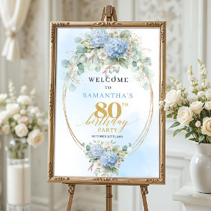 Affiche Eucalyptus & Hydrangeas bleus pour un 80e annivers