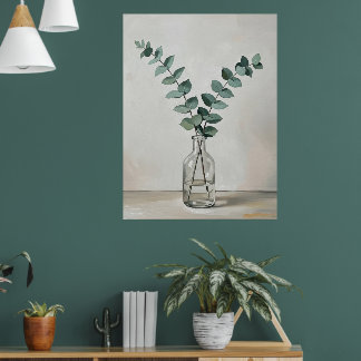 Affiche Eucalyptus in Glass Vase a Minimal Botanical Wall 