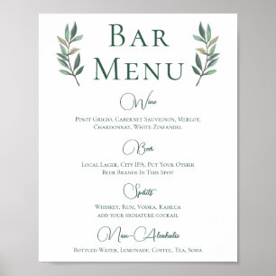 Affiche Eucalyptus Leaf Simple Botanique Mariage Bar Menu