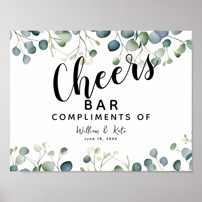 Affiche Eucalyptus mariage vert CHEER Bar mariage/soirée (Devant)