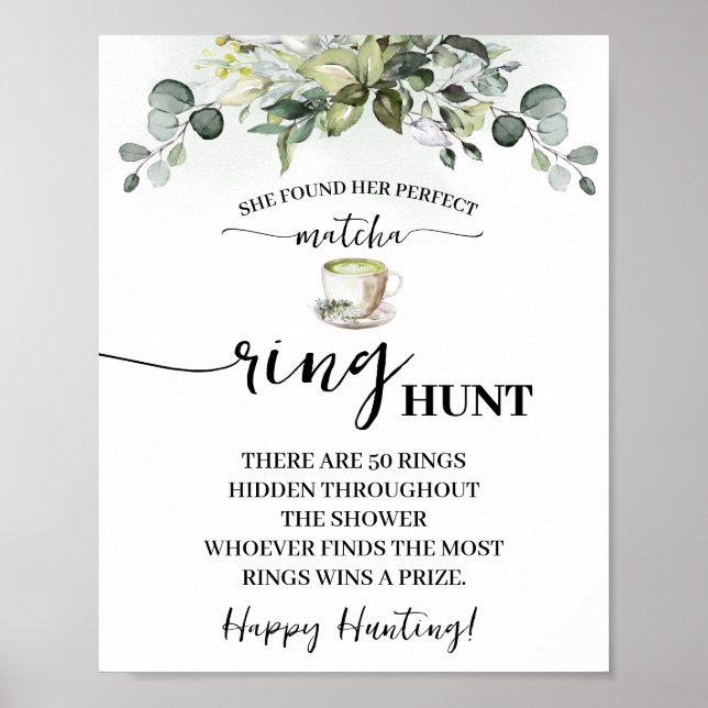 Affiche Eucalyptus Matcha Ring Hunt Bridal Shower Game (Devant)