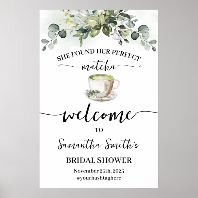 Affiche Eucalyptus Matcha Welcome Tea Bridal Shower Sign (Devant)