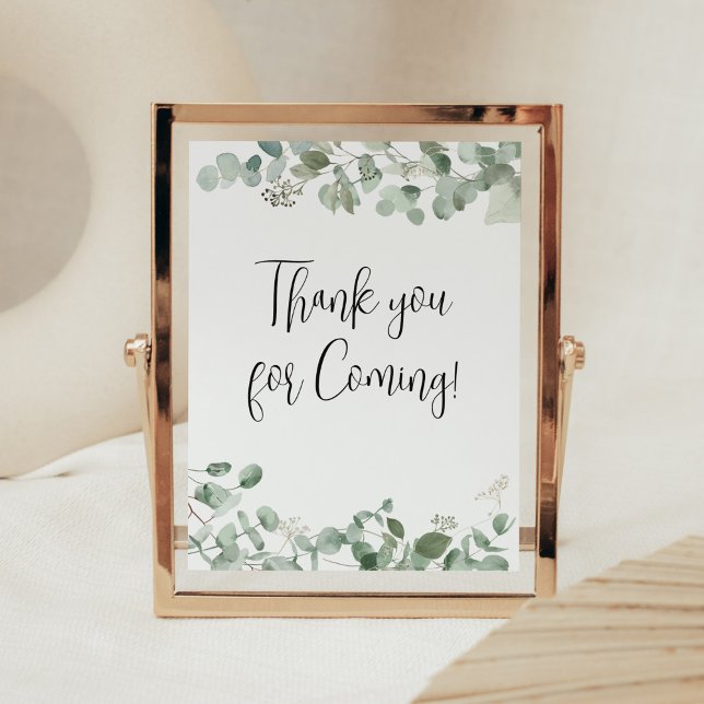 Affiche Eucalyptus Merci de verdure à venir (Oh Baby Greenery Baby Shower Thank you for Coming Sign)