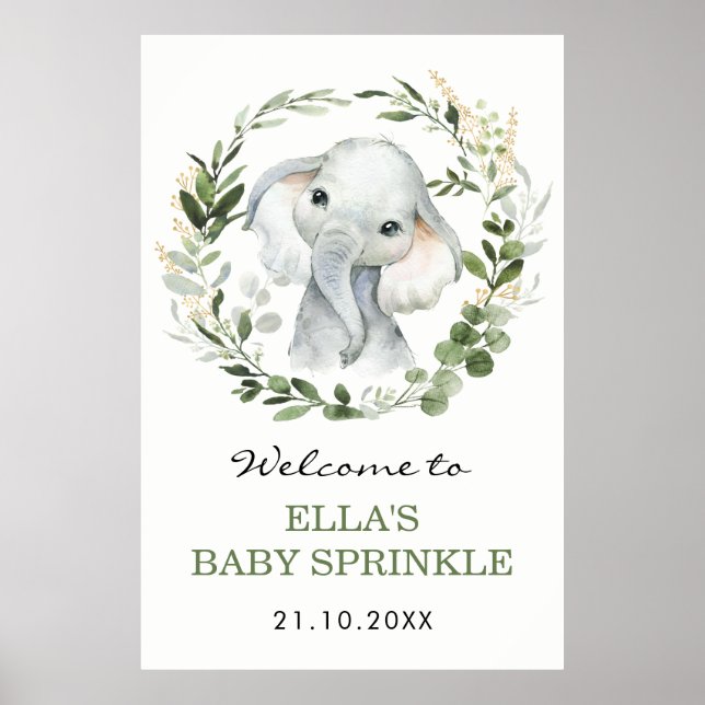 Affiche Eucalyptus Neutre Verdure Elephant Bébé Parsemer (Devant)