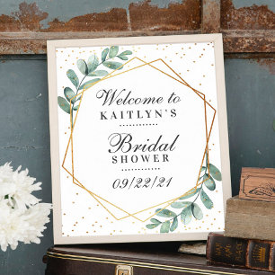 Affiche Eucalyptus Or Géométrique Baby Shower de Mariée