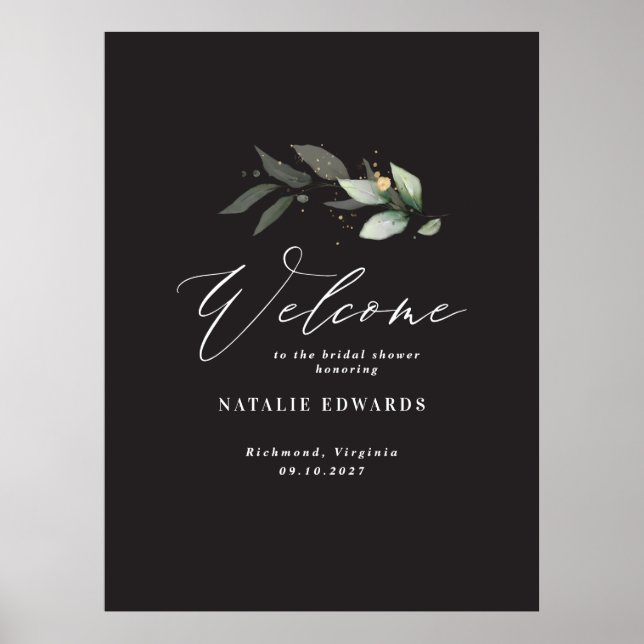 Affiche Eucalyptus or noir mariage bienvenue en mousse  (Devant)